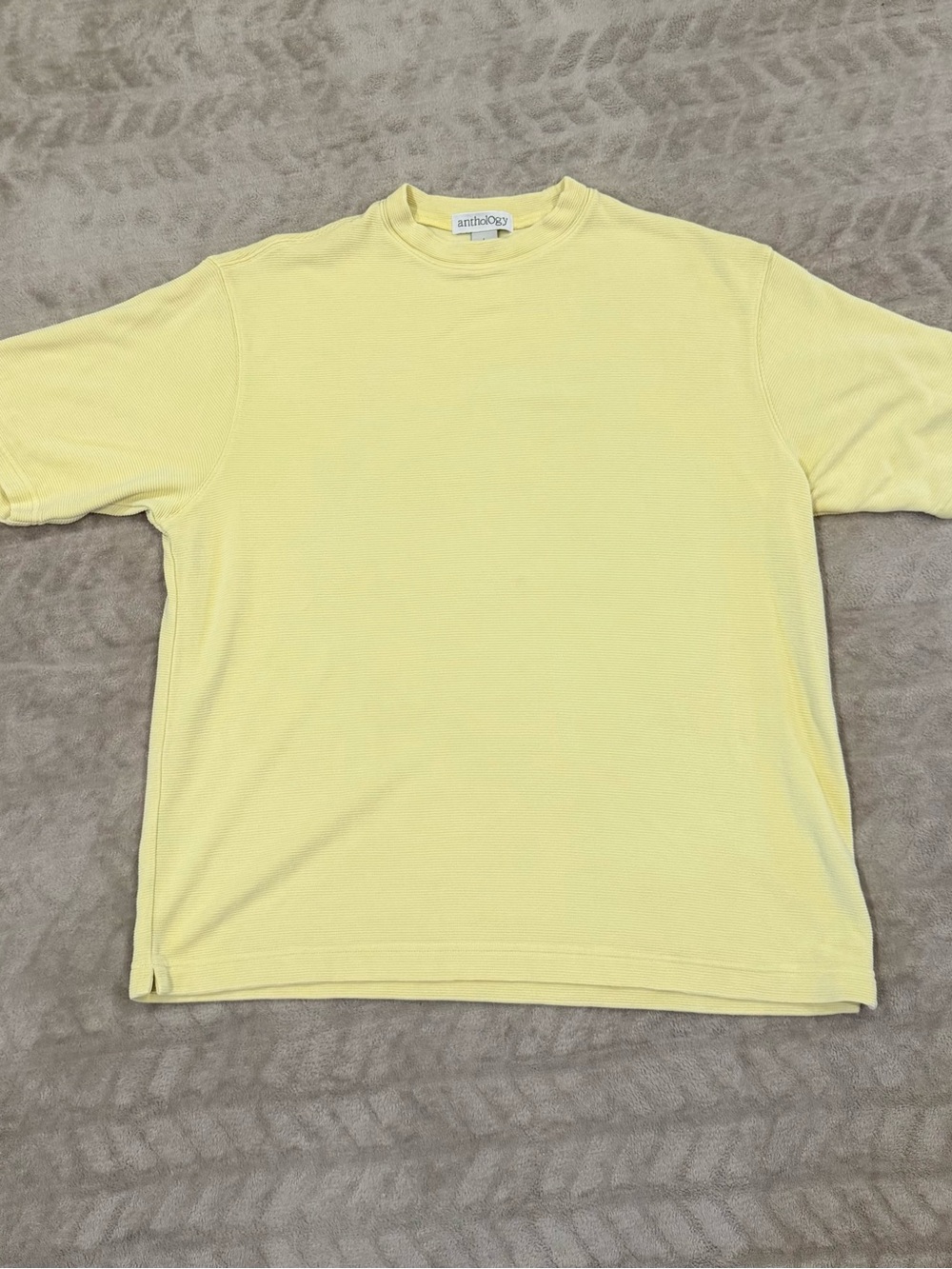Anthology Silk Blend Ribbed Short Sleeve Shirt Large Yellow Minimalist Vintage L